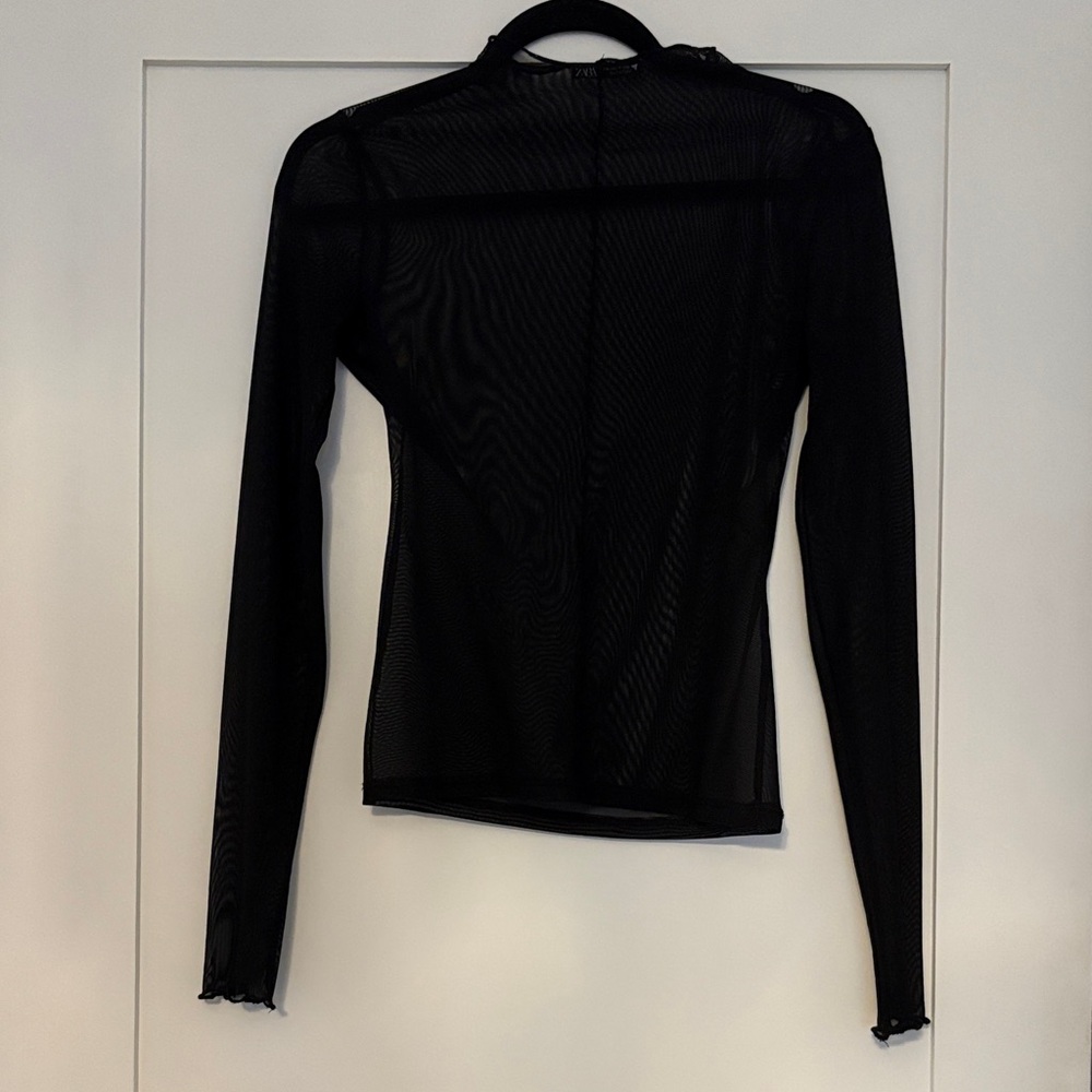 Zara Black Sheer Long Sleeve Top